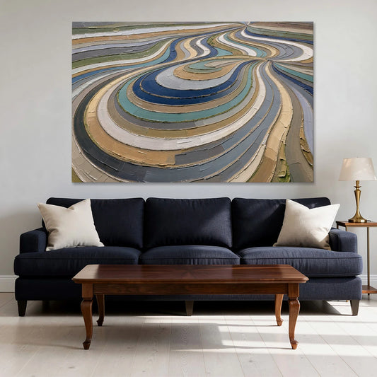 Extra Large Abstract Wall Art of Curving Hillside Terraces - Canvas Wall Art - Sofa - 60x40