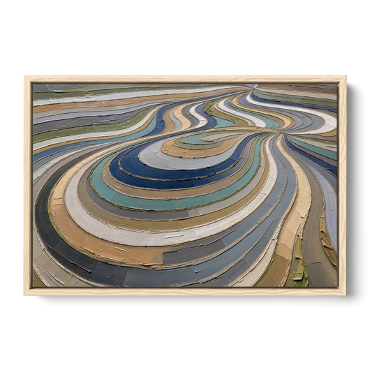 Extra Large Abstract Wall Art of Curving Hillside Terraces - Oak Framed Canvas Wall Art - Front