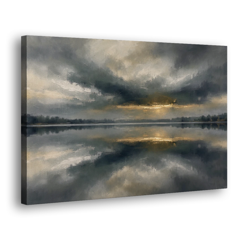 Extra Large Wall Art of a Gilded Stormy Lake - Canvas Wall Art - Side