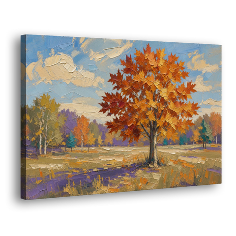 Fall Landscape Painting of a Blazing Maple - Canvas Wall Art - Side