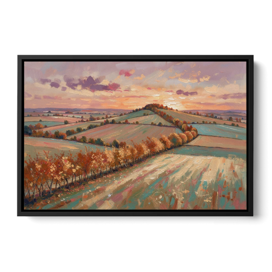 Fall Landscape Wall Art of the Maple Hedgerow - Black Framed Canvas Wall Art - Front