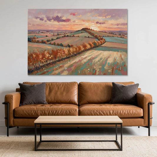 Fall Landscape Wall Art of the Maple Hedgerow - Canvas Wall Art - Sofa - 60x40