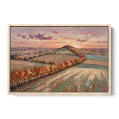 Fall Landscape Wall Art of the Maple Hedgerow - Oak Framed Canvas Wall Art - Front