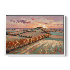 Fall Landscape Wall Art of the Maple Hedgerow - White Framed Canvas Wall Art - Front