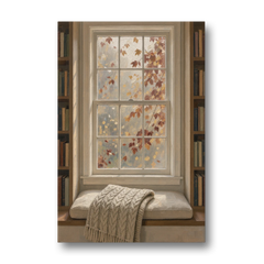 Fall Wall Art Window Seat with Wool Blanket - Canvas Wall Art - Front