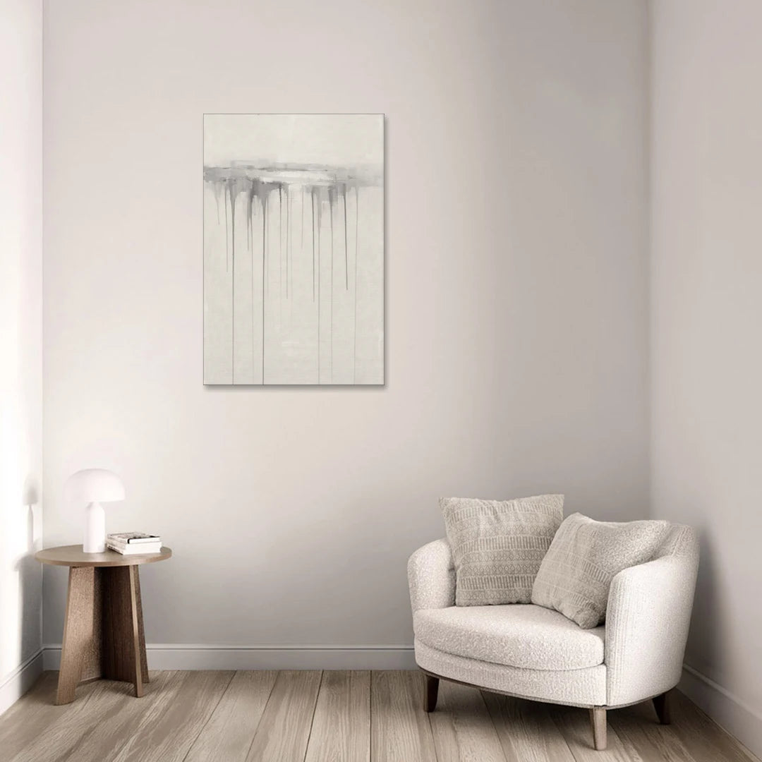 Falling Grey Rain Lines for the Dining Room - Canvas Wall Art - Sofa - 24x36