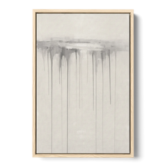 Falling Grey Rain Lines for the Dining Room - Oak Framed Canvas Wall Art - Front