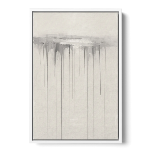 Falling Grey Rain Lines for the Dining Room - White Framed Canvas Wall Art - Front