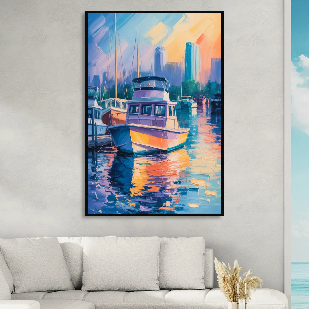 False Creek Boats Living Room - Black Canvas Wall Art