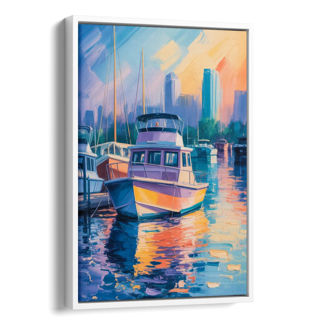 False Creek Boats Side - White Canvas Wall Art