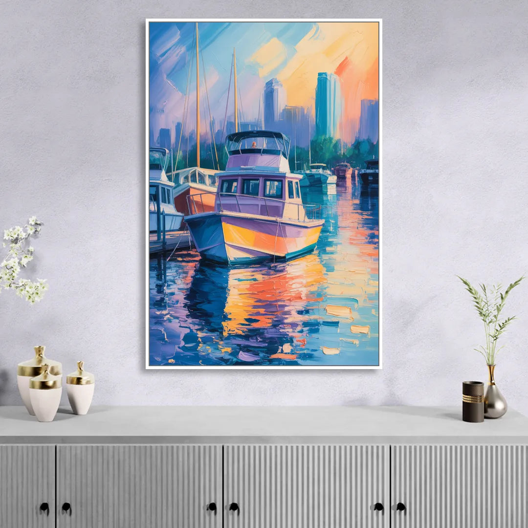 False Creek Boats Sitting Room - White Canvas Wall Art