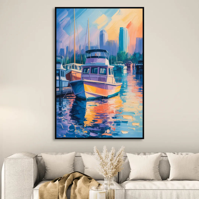 False Creek Boats Sitting Room - Black Canvas Wall Art