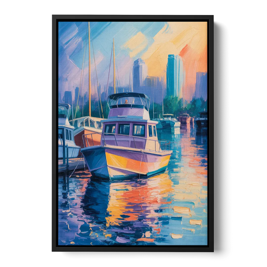 False Creek Boats Front - Black Canvas Wall Art