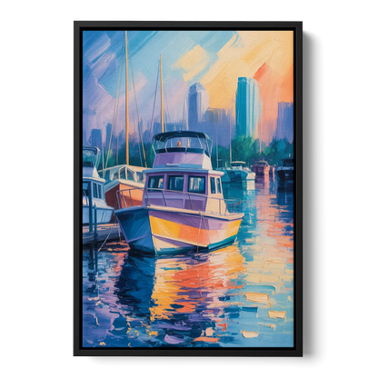 False Creek Boats Front - Black Canvas Wall Art