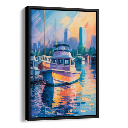 False Creek Boats Side - Black Canvas Wall Art