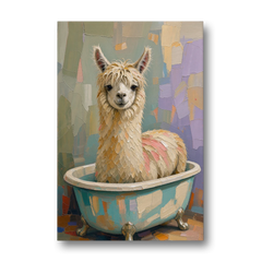 Farm Animal Bathroom Decor with a Soggy Alpaca - Canvas Wall Art - Front
