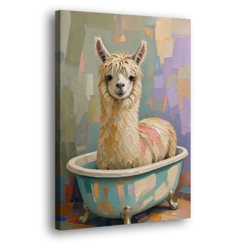 Farm Animal Bathroom Decor with a Soggy Alpaca - Canvas Wall Art - Side