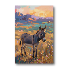 Farm Animal Paintings Grey Donkey at Sundown - Canvas Wall Art - Front