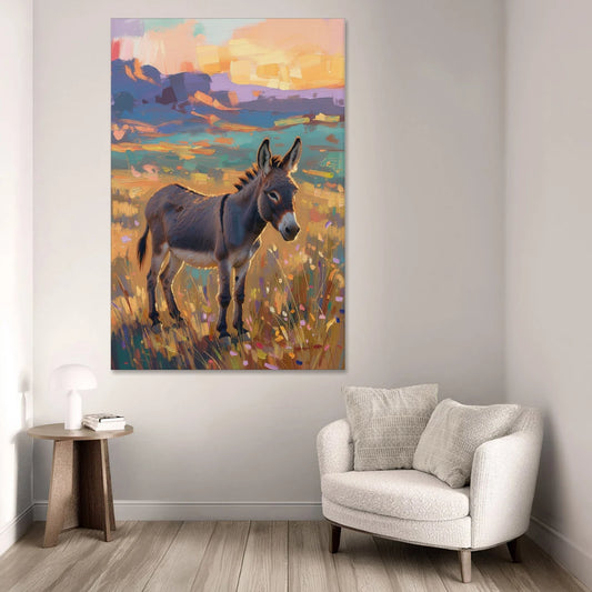 Farm Animal Paintings Grey Donkey at Sundown - Canvas Wall Art - Sofa - 40x60