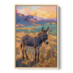 Farm Animal Paintings Grey Donkey at Sundown - Oak Framed Canvas Wall Art - Front