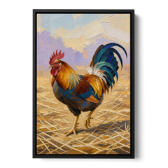 Farm Animal Wall Art of a Strutting Rooster - Black Framed Canvas Wall Art - Front