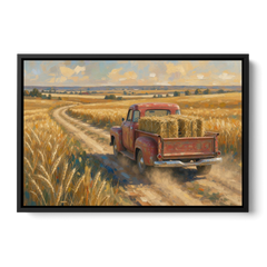 Farm Wall Art Hay Truck on the Wheat Road - Black Framed Canvas Wall Art - Front