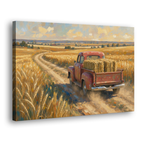 Farm Wall Art Hay Truck on the Wheat Road - Canvas Wall Art - Side