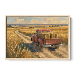 Farm Wall Art Hay Truck on the Wheat Road - Oak Framed Canvas Wall Art - Front