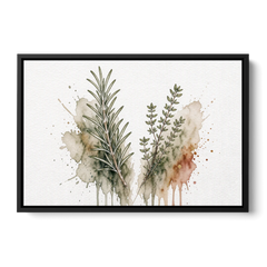 Farmhouse Botanical Wall Art with Rosemary and Thyme - Black Framed Canvas Wall Art - Front