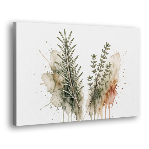 Farmhouse Botanical Wall Art with Rosemary and Thyme - Canvas Wall Art - Side