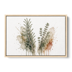 Farmhouse Botanical Wall Art with Rosemary and Thyme - Oak Framed Canvas Wall Art - Front