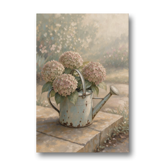 Farmhouse Floral Wall Art with Hydrangea Watering Can - Canvas Wall Art - Front