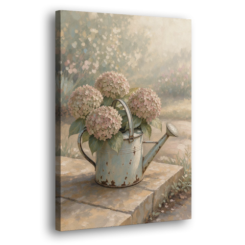 Farmhouse Floral Wall Art with Hydrangea Watering Can - Canvas Wall Art - Side
