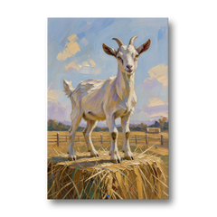 Farmhouse Goat on the Hay Bale - Canvas Wall Art - Front