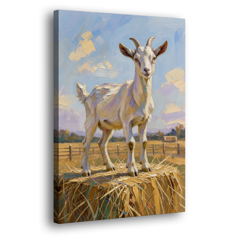 Farmhouse Goat on the Hay Bale - Canvas Wall Art - Side