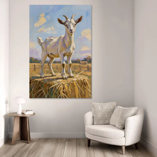Farmhouse Goat on the Hay Bale - Canvas Wall Art - Sofa - 40x60