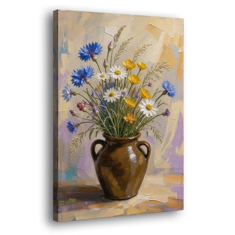 Farmhouse Kitchen Wildflower Wall Art in a Stoneware Jug - Canvas Wall Art - Side