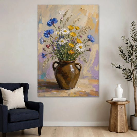 Farmhouse Kitchen Wildflower Wall Art in a Stoneware Jug - Canvas Wall Art - Sofa - 40x60