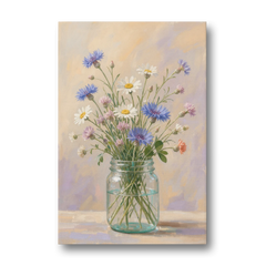 Farmhouse Meadow Wildflowers in a Mason Jar for the Bedroom - Canvas Wall Art - Front