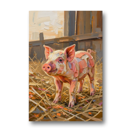 Farmhouse Paintings Piglet in Golden Straw - Canvas Wall Art - Front