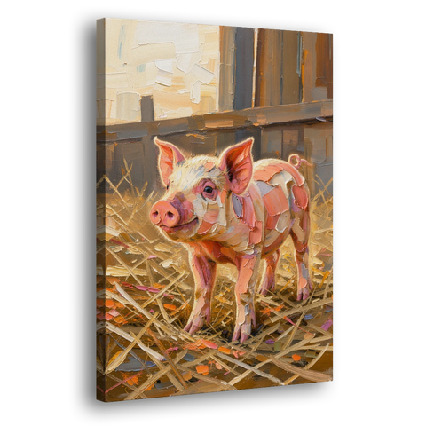 Farmhouse Paintings Piglet in Golden Straw - Canvas Wall Art - Side