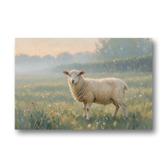 Farmhouse Sheep in the Morning Mist - Canvas Wall Art - Front