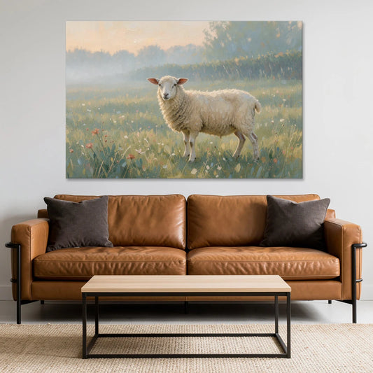 Farmhouse Sheep in the Morning Mist - Canvas Wall Art - Sofa - 60x40
