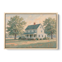 Farmhouse Wall Decor with a Deep Front Porch - Oak Framed Canvas Wall Art - Front
