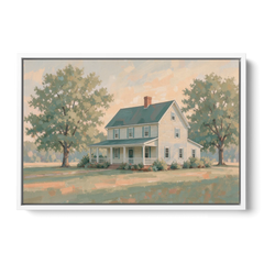Farmhouse Wall Decor with a Deep Front Porch - White Framed Canvas Wall Art - Front