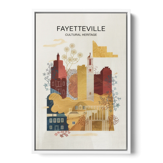 Fayetteville Cultural Heritage - White Framed Canvas Wall Art - Front