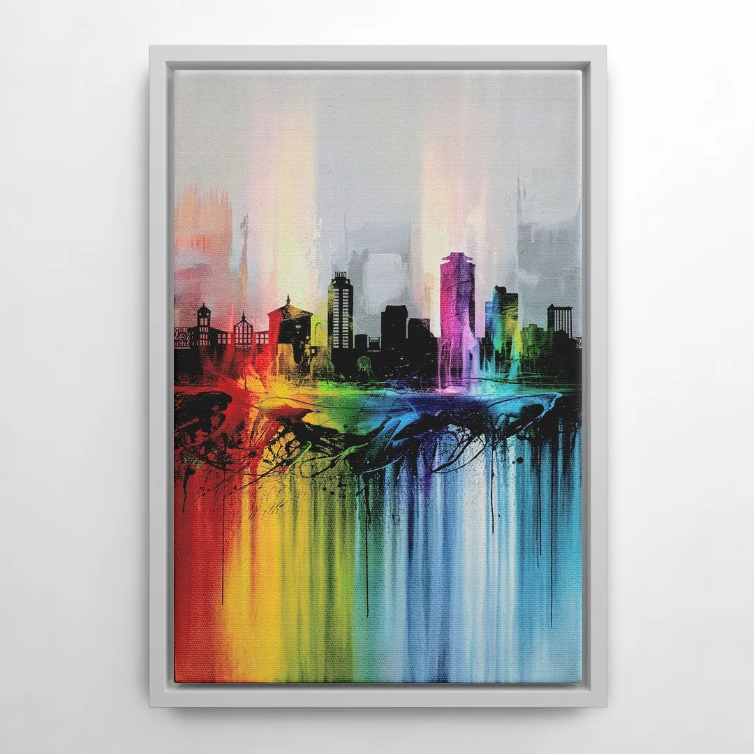 Fayetteville Downtown Skyline - White Frame Canvas