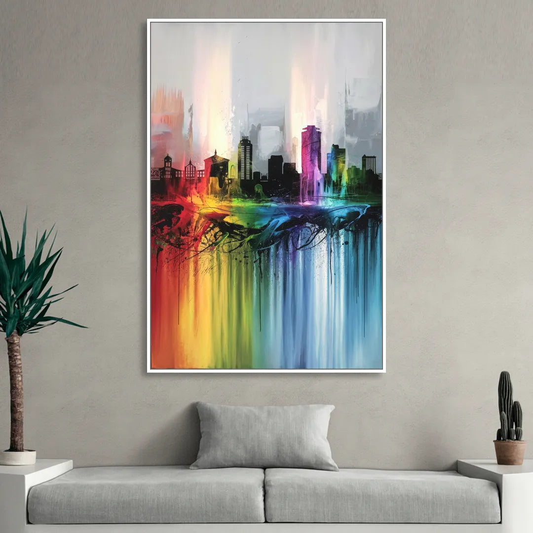Fayetteville Downtown Skyline Sitting Room - White Canvas Wall Art