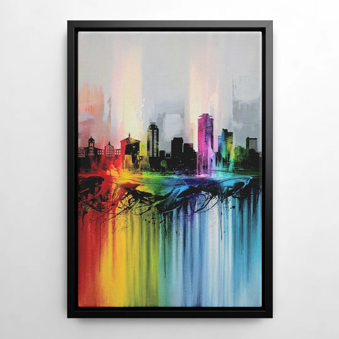 Fayetteville Downtown Skyline - Black Frame Canvas