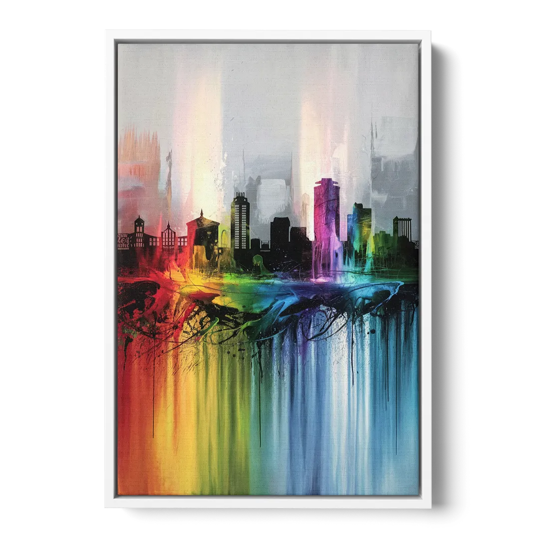 Fayetteville Downtown Skyline Front - White Canvas Wall Art